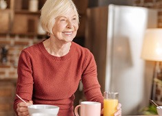 A woman eating breakfast