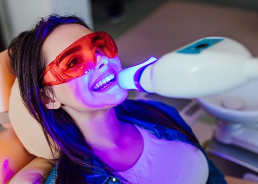 Patient receiving in office teeth whitening